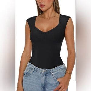 V Neck Double Lined Sleeveless Bodysuit